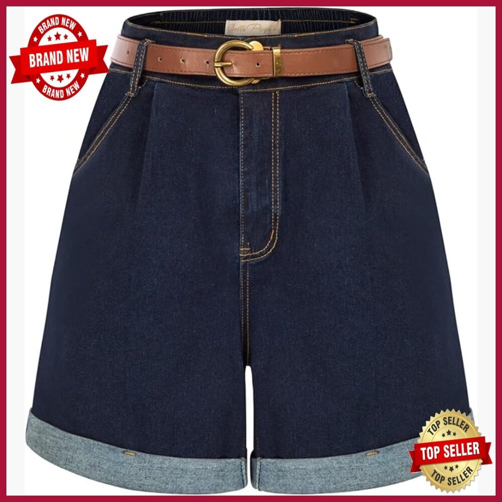 High Waisted Wide Leg Denim Shorts with Pockets, Standard Fit